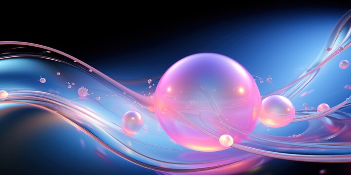 Neon pearl waves with big and small bubbles for your background. AI Generation 