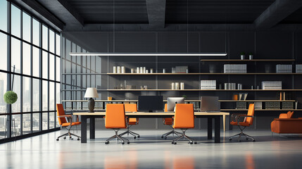 Contemporary office interior with empty copyspace. Generative AI - obrazy, fototapety, plakaty
