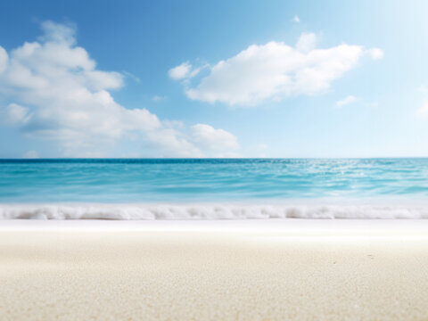 Beach and tropical sea background. Soft wave of ocean on sandy beach. High quality photo