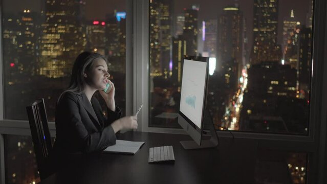 Young Caucasian Businesswoman Working in City Office Computer Desk Workplace