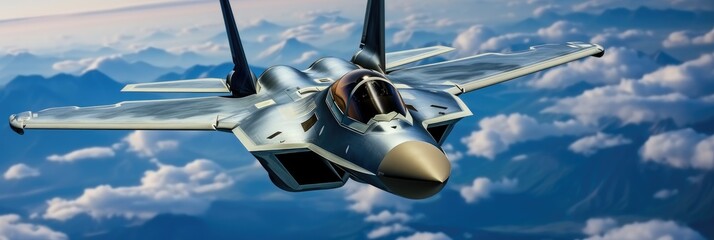 Naklejka na ściany i meble Combat military fighter jet on sky, Military operations.