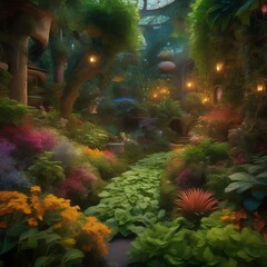 Fototapeta na wymiar A mystical garden where edible herbs and spices grow in colorful, swirling patterns2
