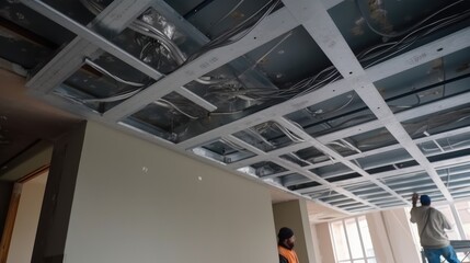 Assembles profile metal frame for plasterboard ceilings.
