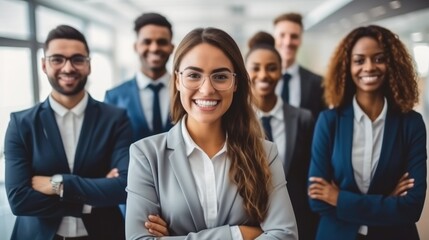 Fototapeta premium Multiracial diverse business team are smiling in modern office, Business concept.