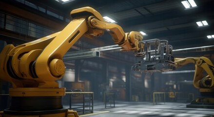 Robotic arm at industrial factory, Industrial and manufacturing concept.