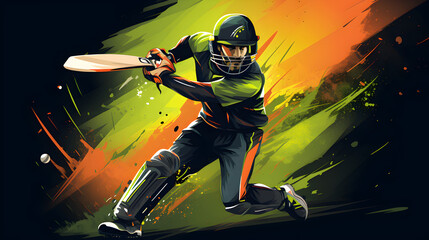 batsman with bat abstract illustration