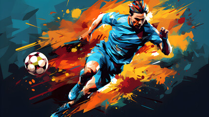 soccer player on colorful background with splashes