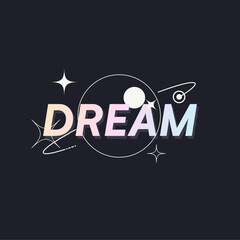 Dreamy Pastel Gradient DREAM Typography with Y2K Style Flat Artwork Symbol, Black Background © marisamanee
