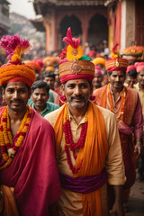 Fototapeta premium A person capturing the joyous celebrations of Indian students during a festival of lights, fostering a sense of belonging. Image created using artificial intelligence.