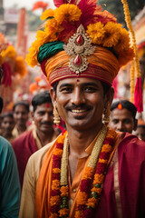 Fototapeta premium A person capturing the joyous celebrations of Indian students during a festival of lights, fostering a sense of belonging. Image created using artificial intelligence.