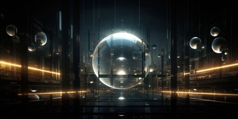 Fantastic virtual dark metropolis of the future. AI Generation 