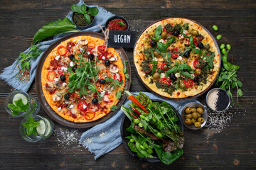Fototapeta na wymiar Fresh vegan pizzas.