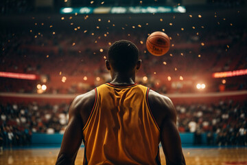 Fototapeta premium Rear view of happy basketball player at stadium.