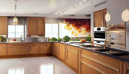 modern kitchen in a home,luxury,apartment,oven,contemporary,cabinet,new,sink,Ai generated	