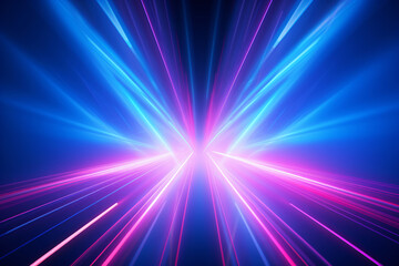 Abstract pink and blue neon rays and glowing lines background