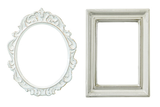 Vintage ceramic oval frame isolated on white background