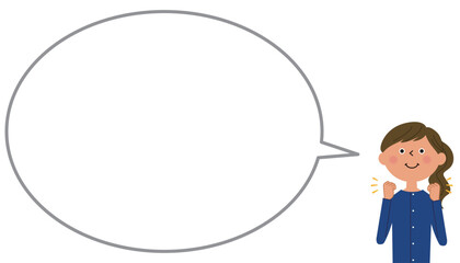 ガッツポーズをする若い女性　ファイティングポーズ 　ふきだし