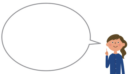 指を立てる若い女性　指差し　ふきだし