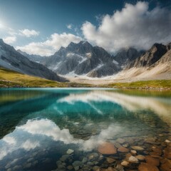 Naklejka na ściany i meble Alpine Lake Nature Backgrounds, Generative AI
