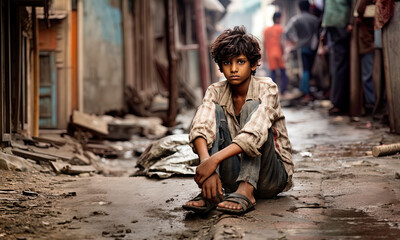 Indian Boy, A Mottled Street Scene Study