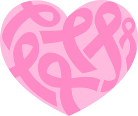 Pink ribbon fill in heart shape. Breast Cancer Awareness. Icon design for poster, banner, t-shirt. Illustration