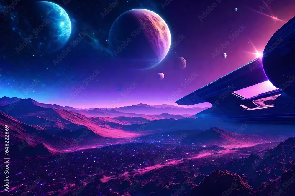 Poster spaceship and planet