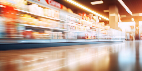 Fototapeta na wymiar Abstract blur supermarket and retail store, soft natural light, earthy tones, artfully arranged, selective focus, dynamic composition