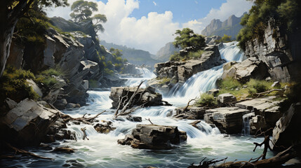 Naklejka na ściany i meble beautiful natural waterfall landscape