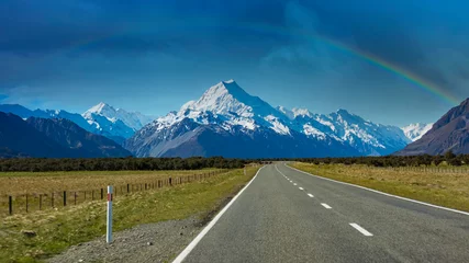 Cercles muraux Aoraki/Mount Cook The road trip of mountain landscape view with rainbow background over Aoraki mount cook national park,New zealand
