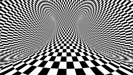 Black And White Optical Illusion Moving Checkerboard Pattern 3D Torus - Abstract Background Texture