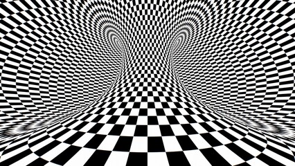 Naklejka premium Black And White Optical Illusion Moving Checkerboard Pattern 3D Torus - Abstract Background Texture