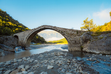 Stream of hot sulfuric water in the thermal baths of Permet Albania. Langarica Canyon, Kadiut Bridge