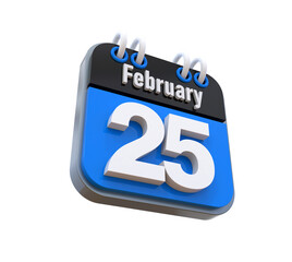 25 February Calendar 3d icon