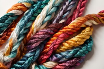 Braided colorful ropes isolated on white