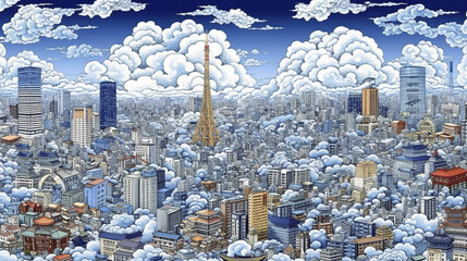 浮世絵風の東京の街並み「AI生成画像」