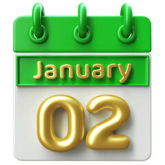 2nd January -  Icon 3d Calendar of Day