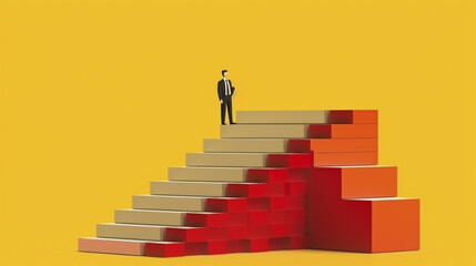 積み木の階段をのぼるビジネスパーソンの男性「AI生成画像」