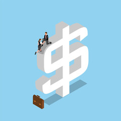 Helping Hand. Businessman helps to climb a dollar sign 3d vector illustration concept for banner, website, illustration, landing page, flyer, etc