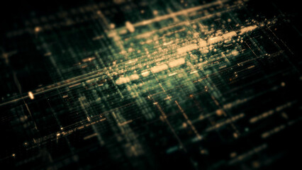 Advanced data matrix simulation UI with cutting-edge digital environment with a dynamic and immersive display of interconnected data matrix information networks systems background