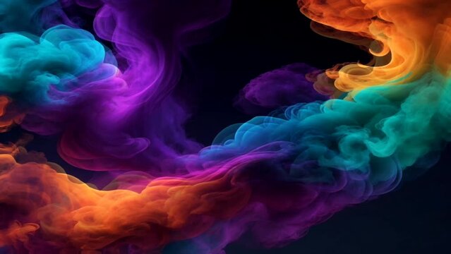 Seamless movement of abstract colorful smoke. Colorful smoke explosion background design. Cyberpunk neon light illustration.