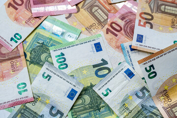 Fototapeta na wymiar Finance background of different euro bills. European money