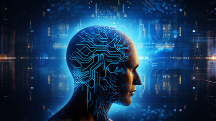 Obraz premium AI Neural Network & Human Intelligence: A Three-Dimensional Cybernetic Concept