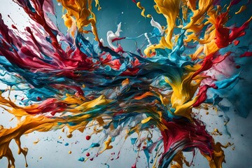 Vibrant splashes of paint frozen in mid-air, capturing the essence of creativity in motion.  4k HD...
