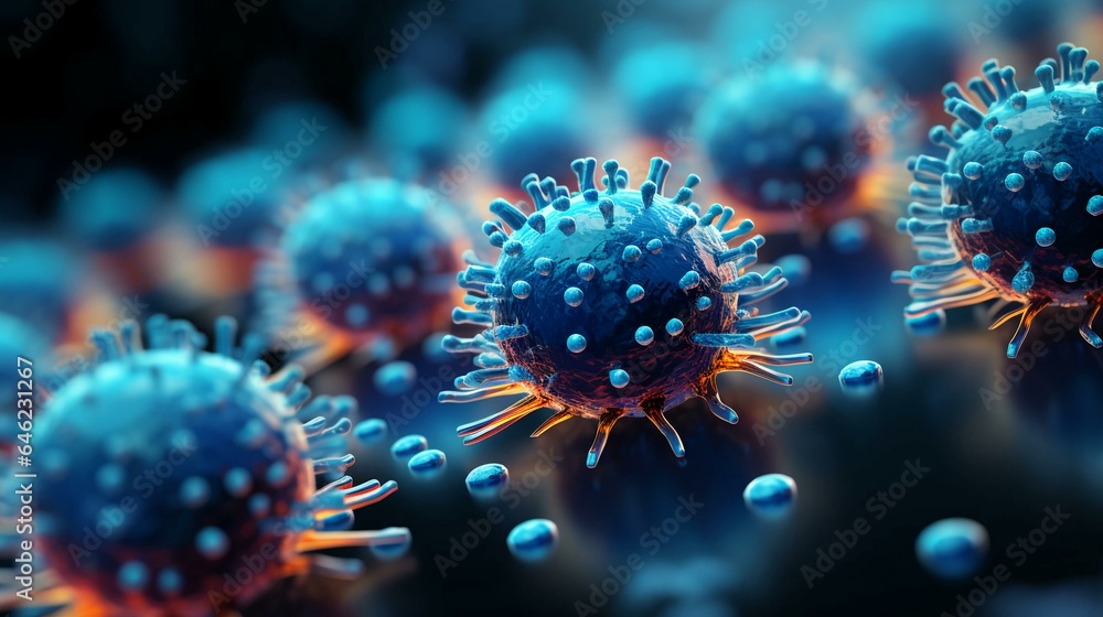 Poster close up under a microscope view of abstract viruses background