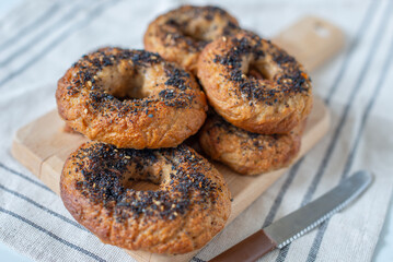 Assortment of freshly made bagels 
