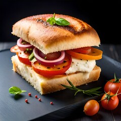 sandwich with tomato and cheese Created using generative AI tools