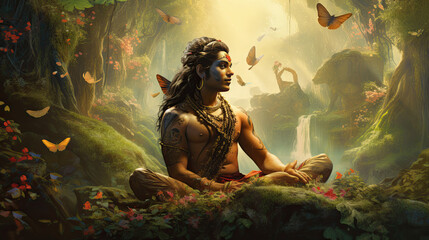 Lord Ram in forest - obrazy, fototapety, plakaty