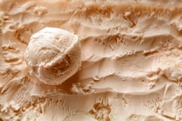 Ice cream with ball of tasty dessert, top view