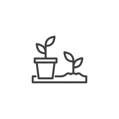Gordijnen Seedlings pot line icon © alekseyvanin