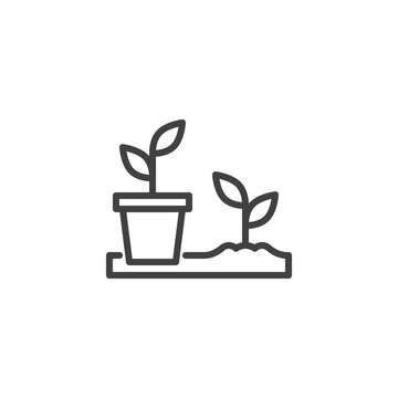 Seedlings pot line icon